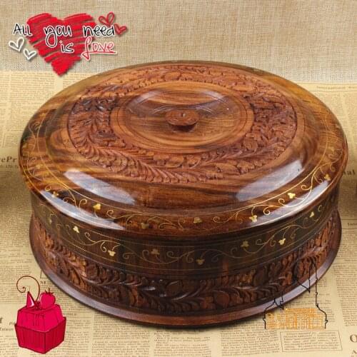 Pakistan pure handmade antique solid wood walnut inlaid copper flower dried fruit candy box storage box creative gifts