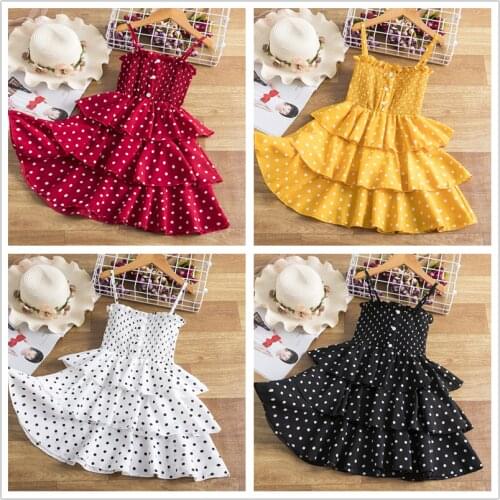 Girls Dress New Summer Polka Dot Princess Dresses Children cake Layer Sleeveless Tutu Costume Birthday Party Ball Gown Clothing