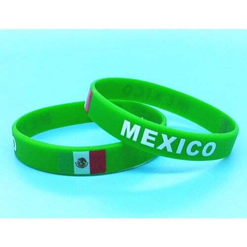 100pcs Mexico Flag Rubber Wrist Strap Men Women Print Country Sport Elastic Silicone Wristband Bracelets Accessories Bangle Cuff