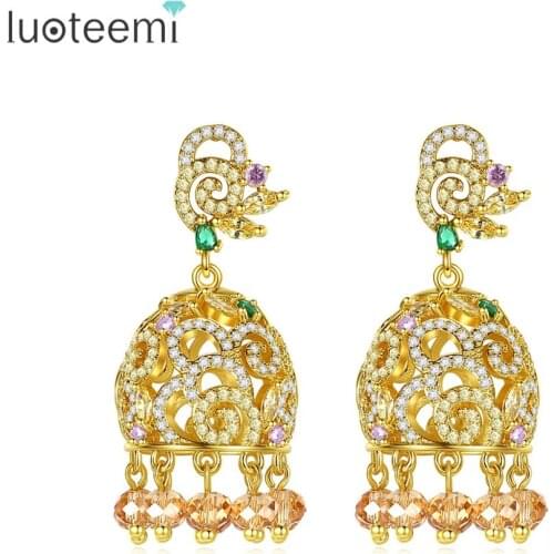LUOTEEMI Indian Big Drop Earrings for Women Cubic Zircon Exquisite Tassel Fashion Jewelry Wedding Party Christmas Gifts Brincos