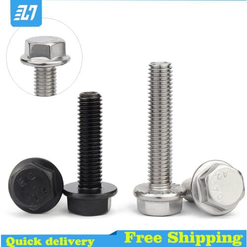 Hex Head Flange Bolt Thread Serrated Hexagon Washer Head Cap Screw 304 Stainless Steel Black Carbon SteelM5M6 M8 M1 0M12 M14 M16