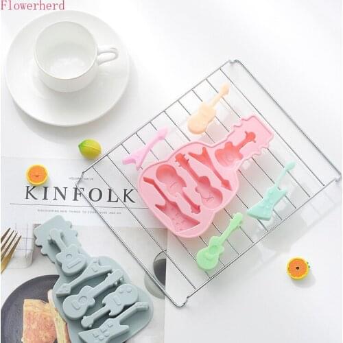 5-hole 3d Guitar Silicone Mold Home-made DIY Chocolate Mold Ice Tray Mold Baking Tool Fondant Cake Decorating Tools Soap Mold