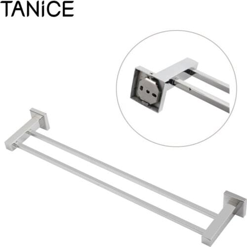 TANiCE Stainless Steel Double Towel Rail Bathroom Square Double 2 Bar Towel Rack Storage Rail Holder With Mounting Accessories