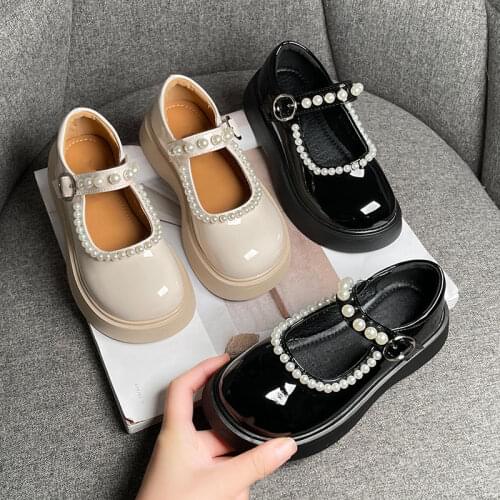 Girl princess shoe summer new little girl pearl leather shoes soft sole cake shoes bright leather shoes