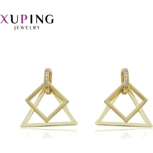 Xuping Jewelry Fashion Triangle Design Earrings Light Yellow Gold Color Plated for Women Thanksgiving Gift 94427