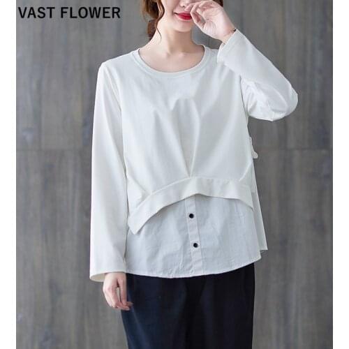 Women Black Patchwork Casual T-Shirt New Round Neck Long Sleeve Loose Fashion Tee Shirt Femme Tops Clothes Spring Autumn 2021