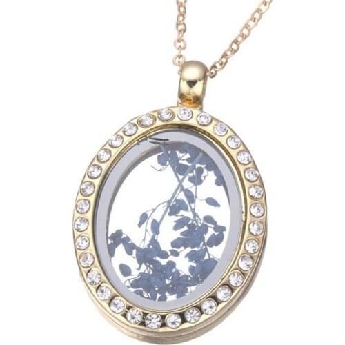 10pcs/lot Free Shipping Oval Floating Locket With Rhinestones Magnetic Memory Magent Glass Living Floating Locket With Chains