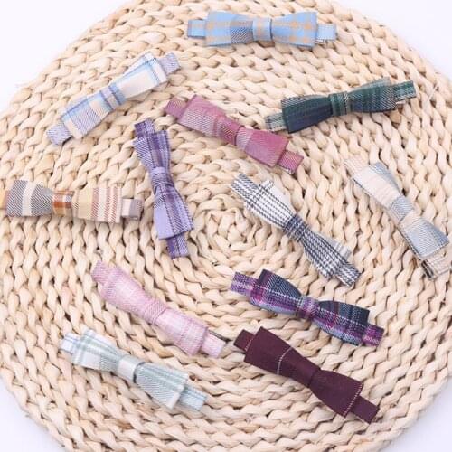 12Pcs/Set Girls Bows Hair Clip Kids Barrettes College Style Plaid Hairpins Children Multicolor Retro Headwear Hair Accessories