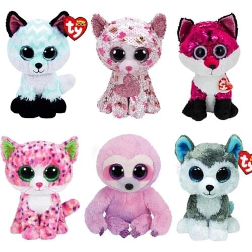 15CM Ty Beanie Boos Big Eyes Fox Series Sloth Dog Cat Sheep Plushie Cute Doll Baby Kid Toys Decor Child Christmas Birthday Gift