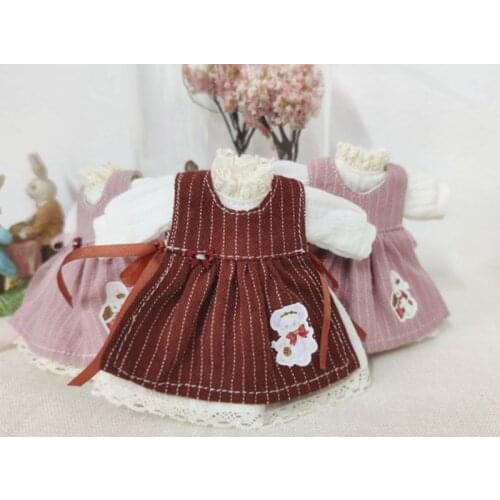 2pcs/set Mori Girl Style Doll Clothes Cartoons Doll Dress+vest Skirt for Ob11,obitsu 11,1/12 BJD Doll Clothing Accessories