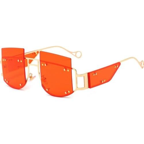 2020 Square Sunglasses Women Oversized Mirror Men Shades Glasses Luxury Metal Rivet Trend Unique Female Protection Eyewear UV400