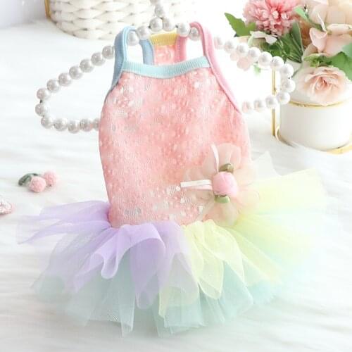 2021 New Puppy Dog Fashion Lace Sling Princess Skirts Colorful Pink Red Printed Tutu Dresses Pet Dog Clothes Outerwear Poodle