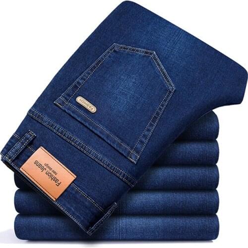 2021 Autumn Brand Anti-theft Zipper Straight Slim Jeans Classic Style Mens Business Casual Thick Wear-resistant Blue Black Jeans