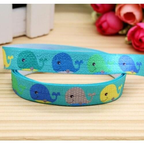 5/8'' Free shipping Fold Elastic FOE whale printed headband headwear hairband diy decoration wholesale OEM P5702