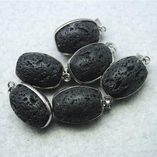 5PCS New Black Lava Stone Pendants For Women Bracelets Making Accessories Size 23x16MM Loose DIY BEAD Findings Free Shipping