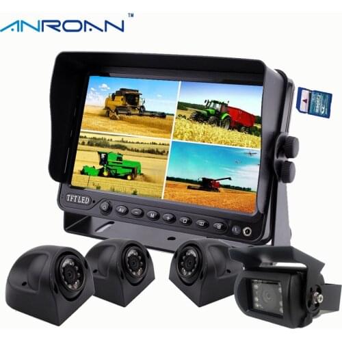7" Quad Split Screen Car DVR Video Recording Camera System Truck Rear View Camera CCD Color IR Night Vision Waterproof Camera