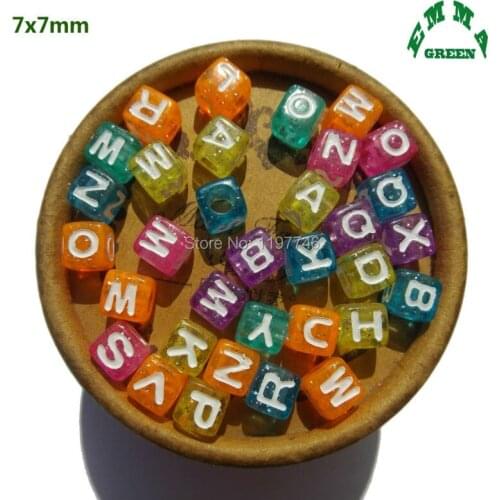 Acrylic Cubes Square Letter Alphabet Spacer Beads Fashion Transparent Powder Big Hole Beads Charms Jewelry Finding 7mm 1950pcs