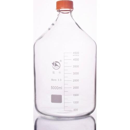 Reagent bottle,With yellow screw cover,Borosilicate glass 3.3,Capacity 5000ml,Graduation Sample Vials Plastic Lid