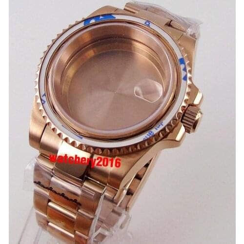 40MM Rose Gold Sapphire Watch Case For NH35 NH36 Miyota 8215 821A ETA 2836 Mingzhu2813 Movement Oyster Band Glide Lock Buckle