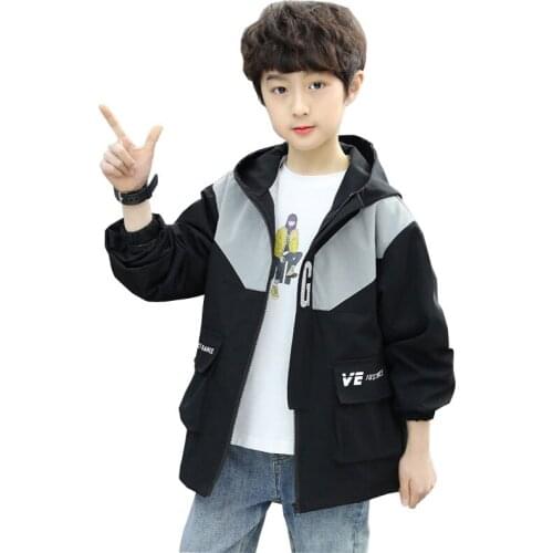 Childrens clothing boys color-blocking letters hooded jacket new spring and autumn childrens casual outerwear