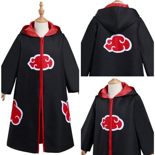 Anime Kids Akatsuki Cosplay Costume Kids Children Hooded Zip Up Coat Halloween Carnival Suit
