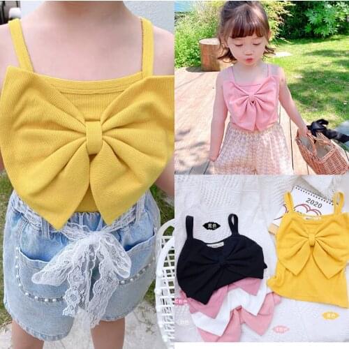 Childrens Sweet Bow-knot Vest Girls' Comfortable Camisole Tops for Children Childrens Clothing