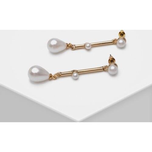 Amorita boutique Retro artificial pearl metal long style drop earrings