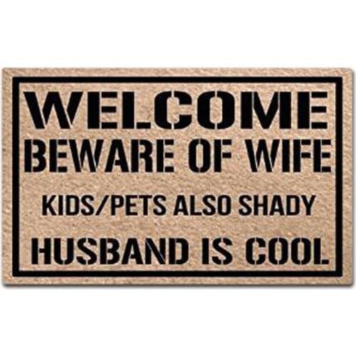 Welcome Beware Of Wife Kids Pets Also Shady Husband Is Cool Doormat Non-Slip Machine Washable Outdoor Indoor Entrance Rug Mat