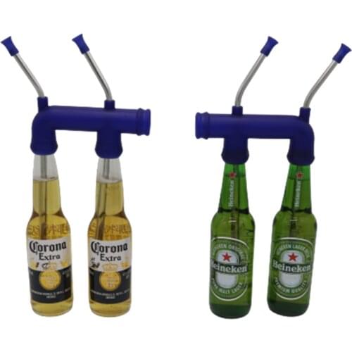 Double beer snorkel for double glass bottle,beer chugging new style drinking way