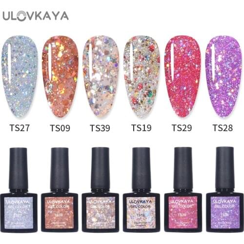 ULOVKAYA 7.3ml Glitter Sequins UV Led Nail Gel Polish Semi-Permanent Soak Off Nail Art Gel Varnish All For Manicure Shiny GelLak