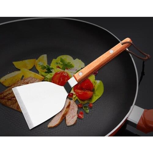 Stainless Steel Wooden Handle Fried Shovel Spatula Steak Pizza Grasping Cutters Spade Pastry Cook Tools Kitchenware Spatula