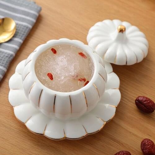 European style creative ceramic birds nest stew cup with lid, separated water stew cup, domestic sugar water dessert bowl, stea