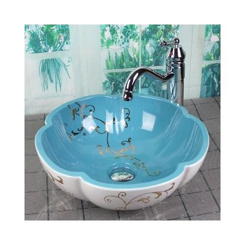 Bathroom Round Ceramic Vessel Sink Vanity Artistic Basin with Pop up Drain Combo AB239