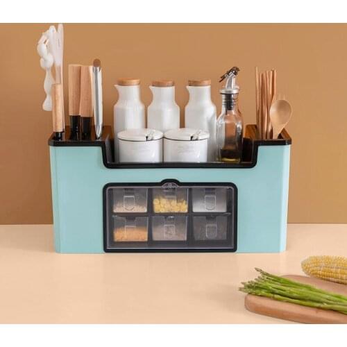 Kitchen Supplies Organizer Rack Multi-Function Spice Storage Box Condiment Bottle Storage Rack Knife Holder Shelf