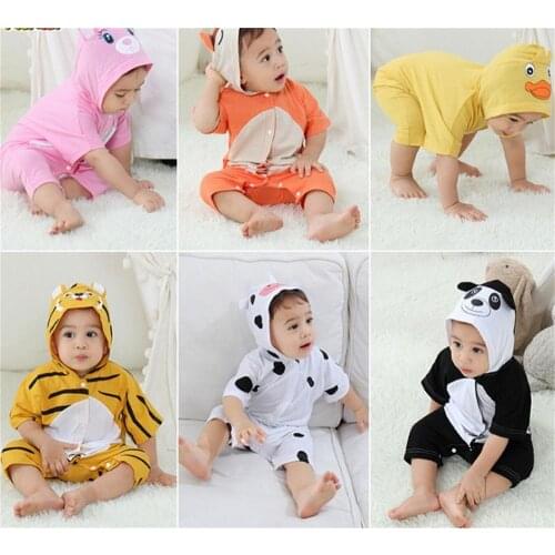 Hot sale cartoon cute crawling clothes new conjoined nightclothes short sleeve baby clothing