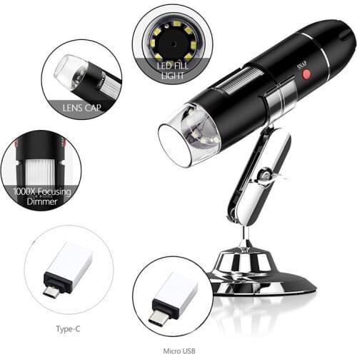 USB Microscope 500x 1000x 1600x Compatible With USB/Type C/Micro USB Biological Microscope 8 LED Digital USB Microscope For Gift