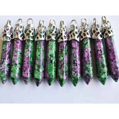 Fashion natural red and green treasure hexagonal pillar charms pendants 12x50mm for necklace making 10pcs/lot wholesale free