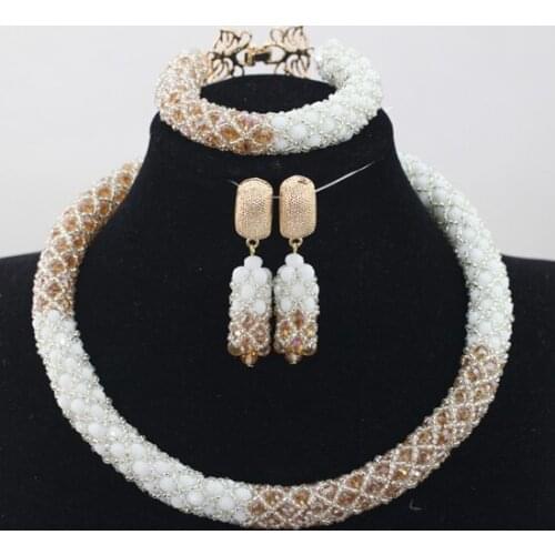 Milk White Mix Champagne Crystal Set Christmas Gift African Wedding Bridal/Women Beads Necklace Jewelry Set Free Shipping ANJ254