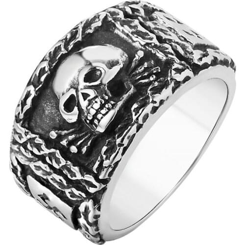 Mens Skull Stainless Steel Ring Vintage Style Punk Biker Jewelry
