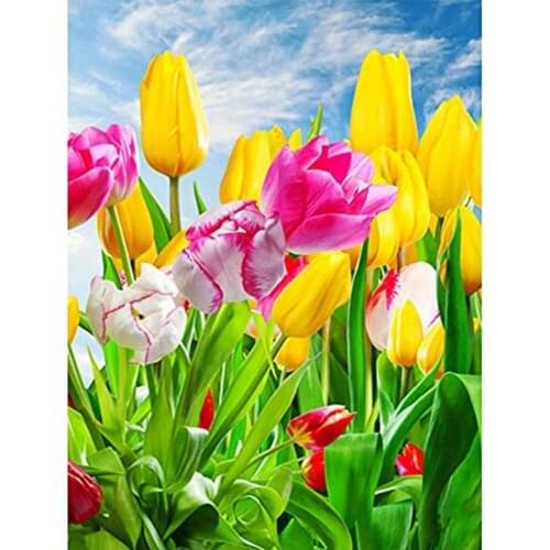 Flower Landscape Tulip Printed Canvas 11CT Cross Stitch Set Embroidery Craft Painting Handmade Hobby Festivals Magic Counted