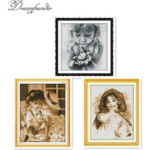Girls and butterflies cross stitch kit aida 14ct 11ct count printed canvas stitches embroidery DIY handmade needlework