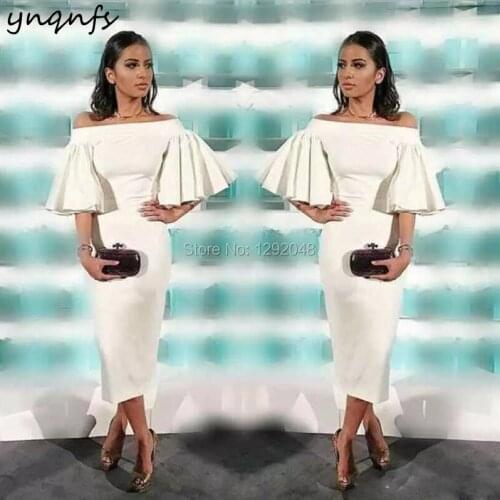 YNQNFS M11 Flare Half Sleeves Vestido Curto Party Gown Mother Outfits Tea Length Simple Sheath Mother of the Bride Dresses