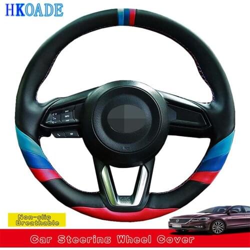 DIY Hand-stitched Soft Genuine Leather Car Steering Wheel Covers For Accessories Mazda CX-3 CX3 CX-5 CX5 2017 2018 Mazda 6 CX-9