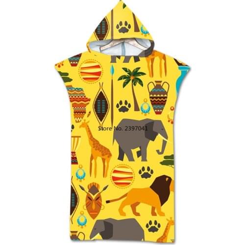 New printed Microfiber unisex Poncho beach Towel Surf Beach Wetsuit Changing Bath Robe with Hood