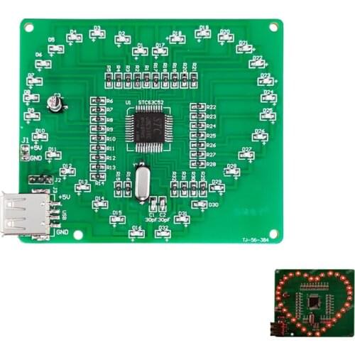 Single Chip SMD Running Light Heart-shaped LED Flashing Light STC89C52 Making DIY Welding Kit