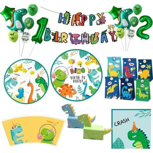 OEING Dinosaur Disposable Party Tableware Happy Birthday Party Decor Kids Paper Disposable Plate Cup Birthday Party Supplies