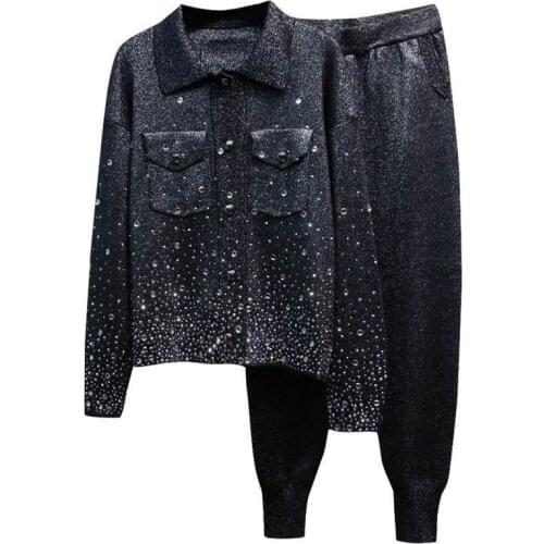 2020 Autumn Knitted Set Women Long sleeve Sweater+Pencil Pants Women Two Piece Outfits Casual Loose Knitwear Suit chandal