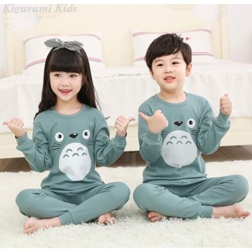 Boys Girls Pajamas Sets Blue Cat Printed Kids Pyjamas Cotton Full Sleeve Top+Pants Dinosaur Bear Cartoon Children Nightwear Set
