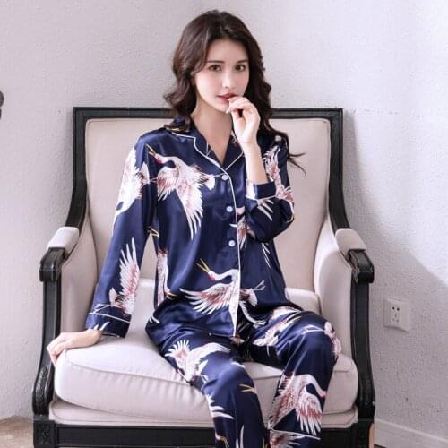 Pajama Set Women Long Sleeve Casual Sleep Tops Pijamas Silk Sleepwear Set Satin Nightwear Comfortable Animal Printing Pyjama
