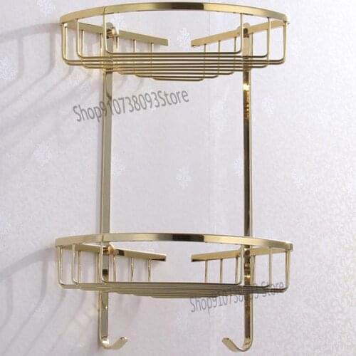 All Copper Gold Triangle Basket European Net Basket Double Deck Toilet Bathroom Corner Shelf Corner Shelf Bathroom Shelf Wall Ha